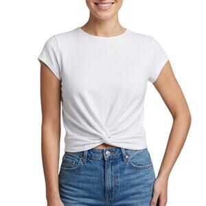 Susana Monaco White Knot Hem T-Shirt Crewneck Cap Sleeve Women XL NWT